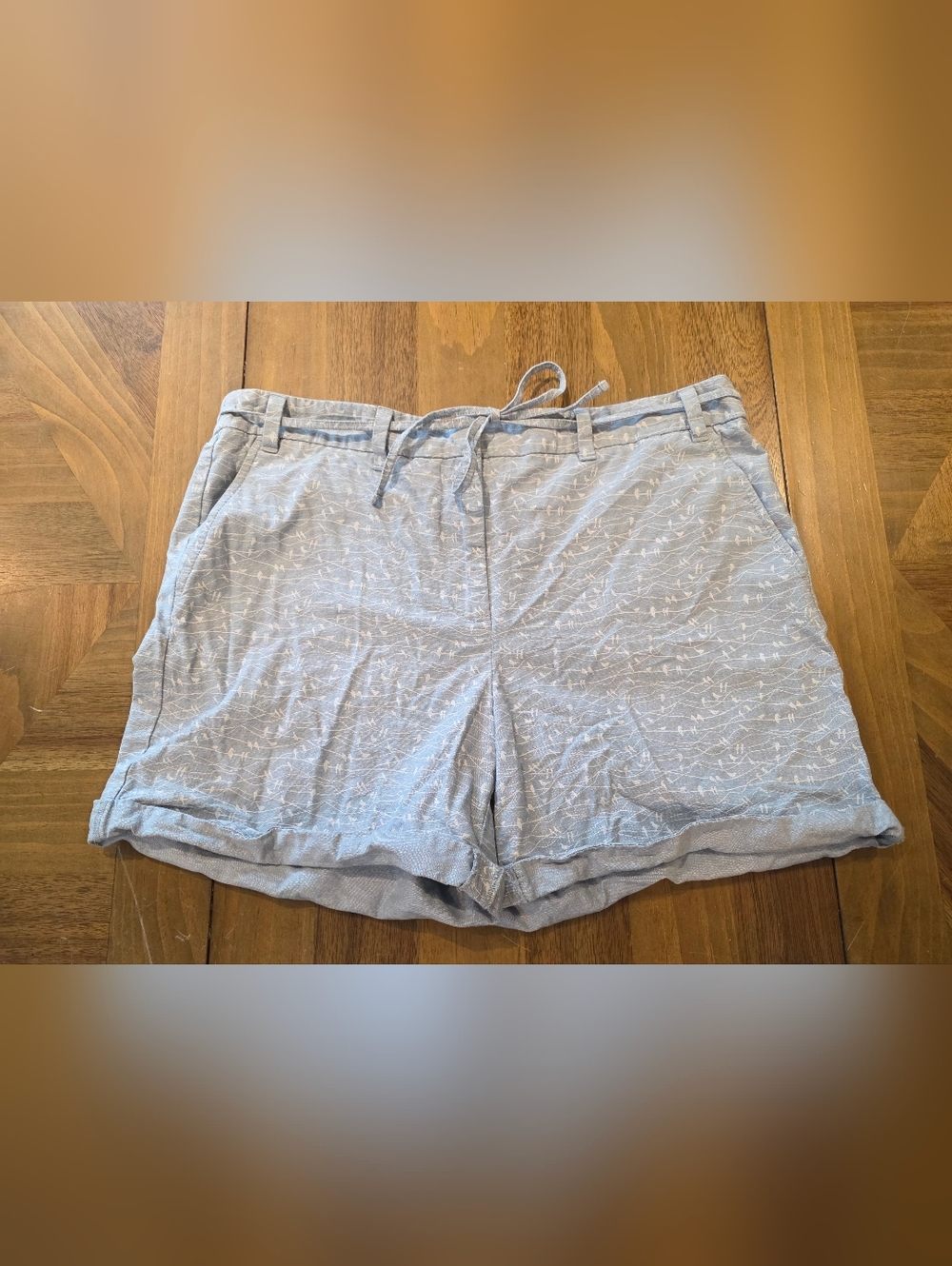 Talbots Blue Songbird Bird Shorts Sz 12 / L Novelty Print Lightweight Tie Front